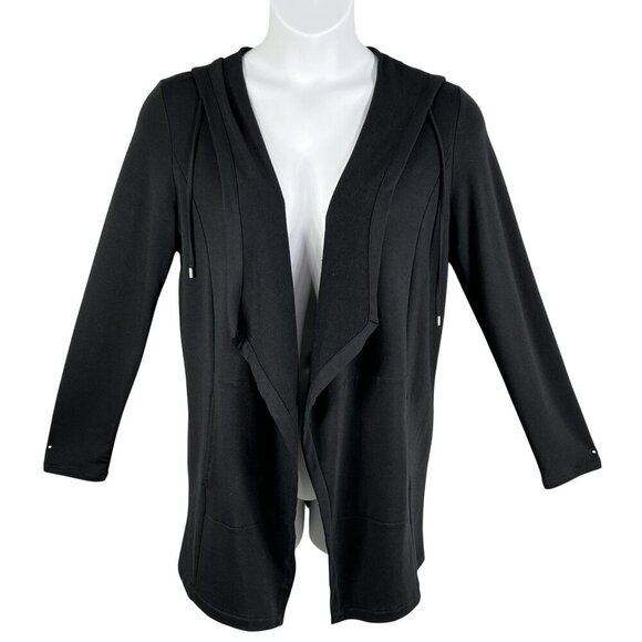Pure Jill Womens S Black Hooded Cardigan Pockets Jersey Open Front Athleisure - Picture 1 of 16